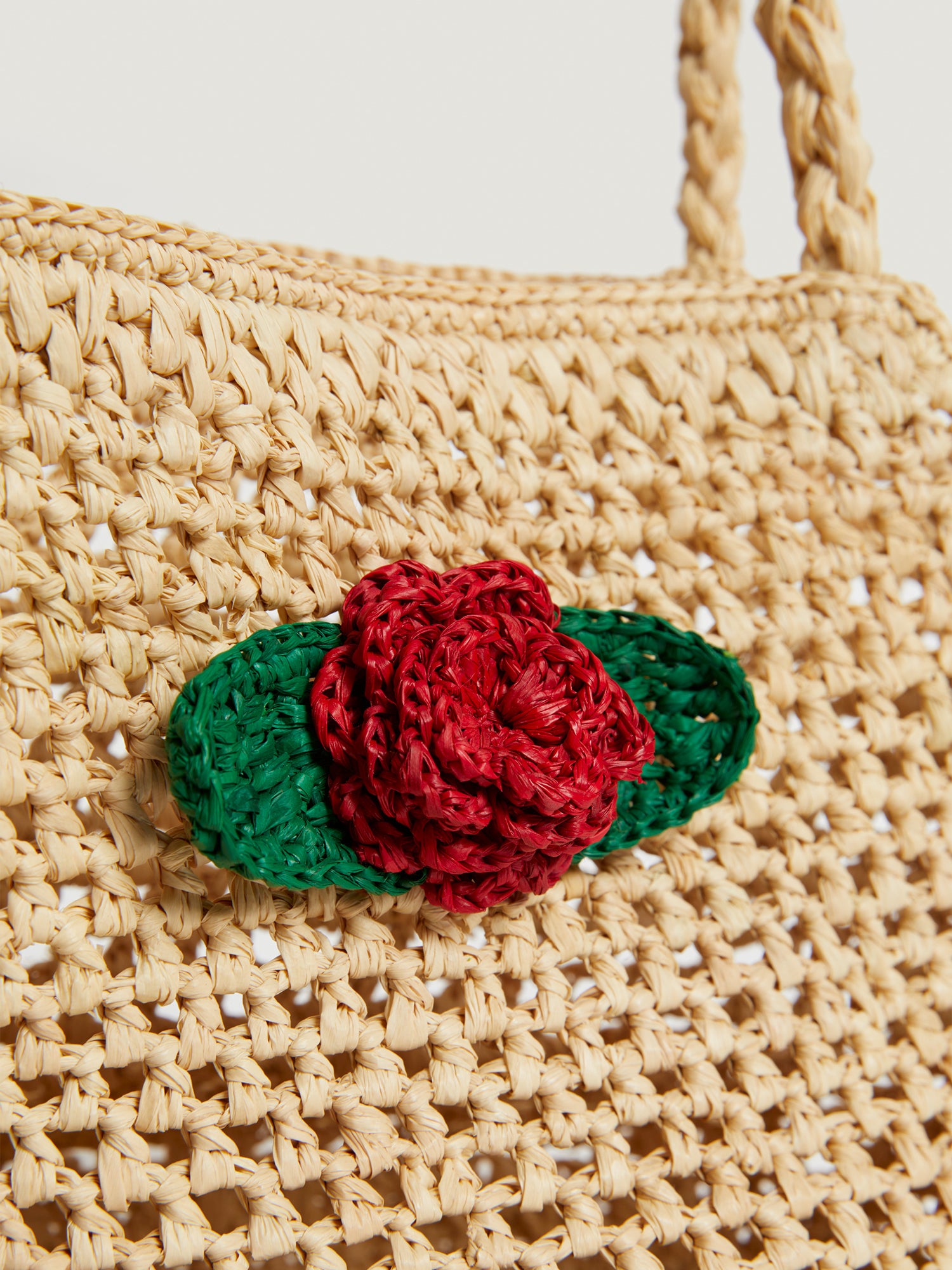 Small basket bag in natural raffia and colorful flower Rouje